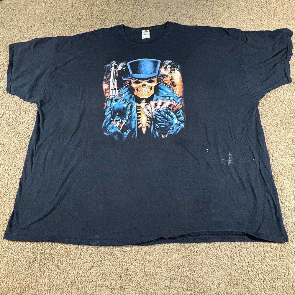 Vintage Skeleton Gunslinger Playing Cards‎ T-Shirt Men’s 6XL Black Graphic Tee